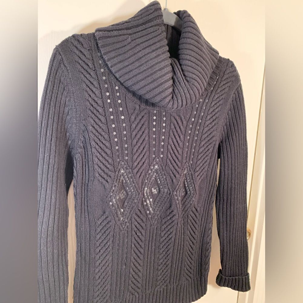 Talbots EUC black sequin turtleneck sweater Size small - Picture 2 of 5